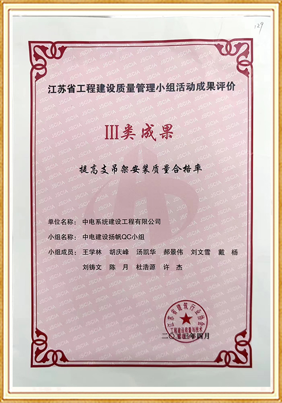 Third Prize in Jiangsu Province Engineering Construction Quality Management Group